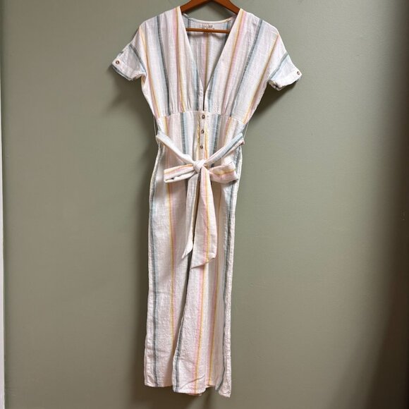 Billabong x The Salty Blonde Weaver Striped Jumpsuit Size M Beach Wide Leg Tie - Picture 1 of 16